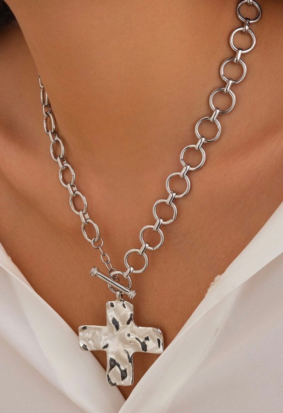 Chunky silver cross necklace