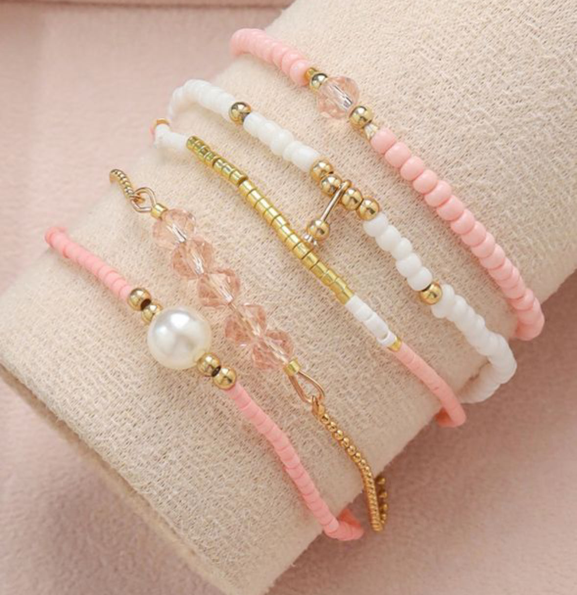 Pink pearl 5 strand bracelet