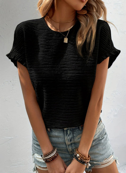 Black crinkle ruffle sleeve