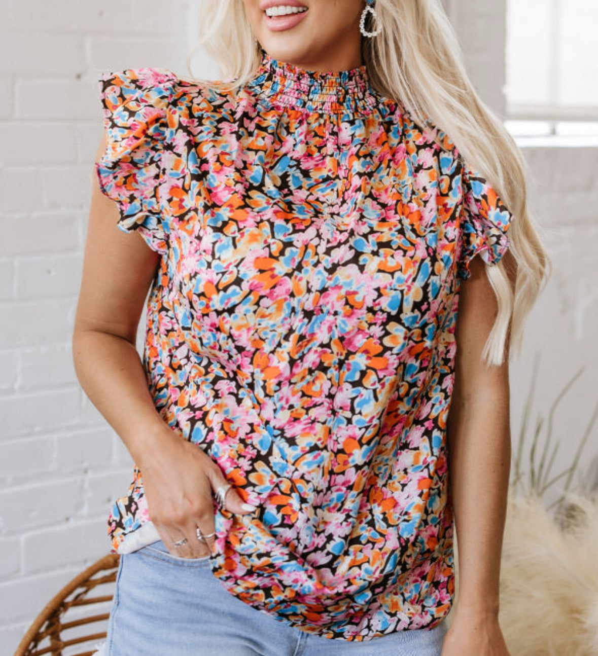 Dark floral ruffle tank
