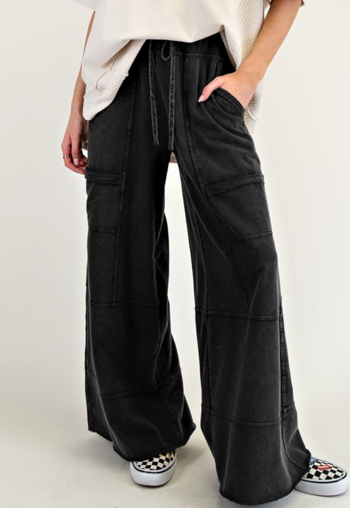 Black mineral wash comfy pants
