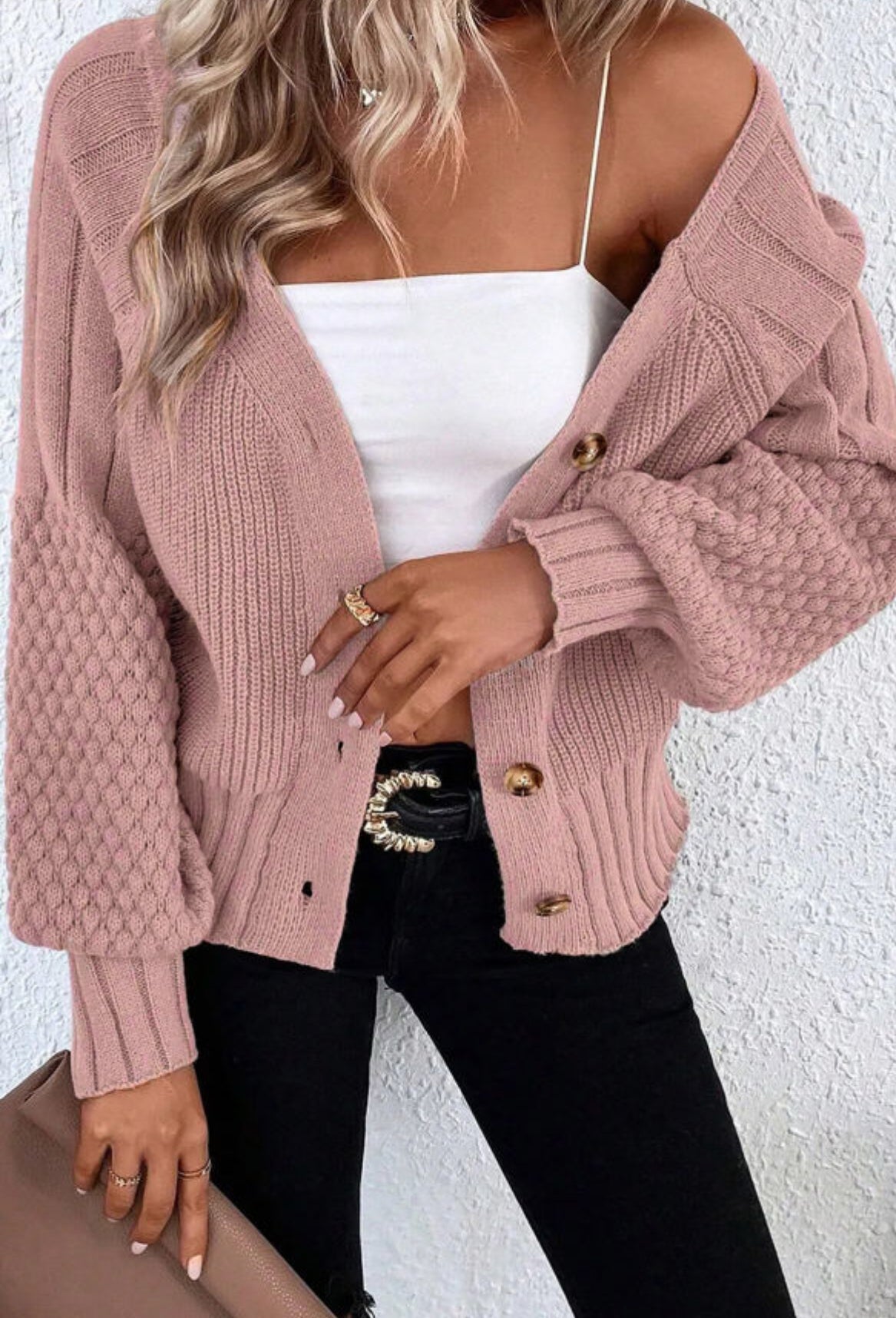 Dusty rose crop cardigan