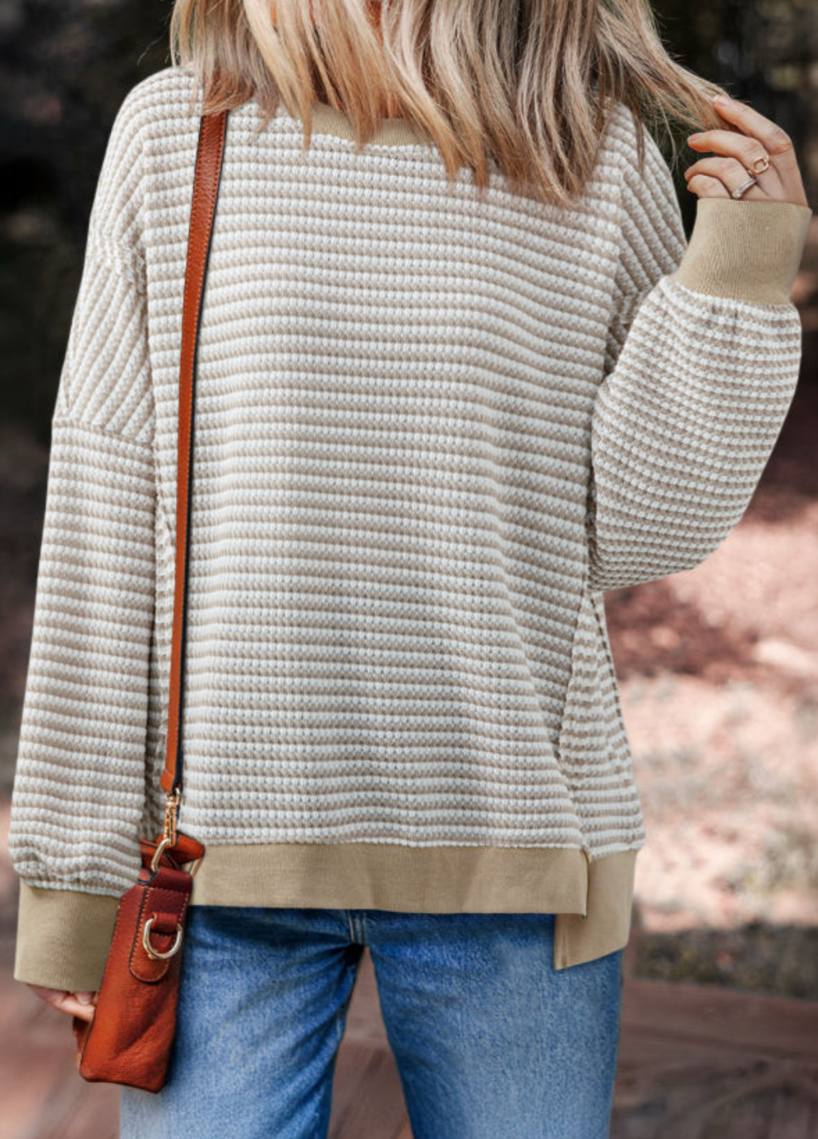 Khaki/cream textured split hem