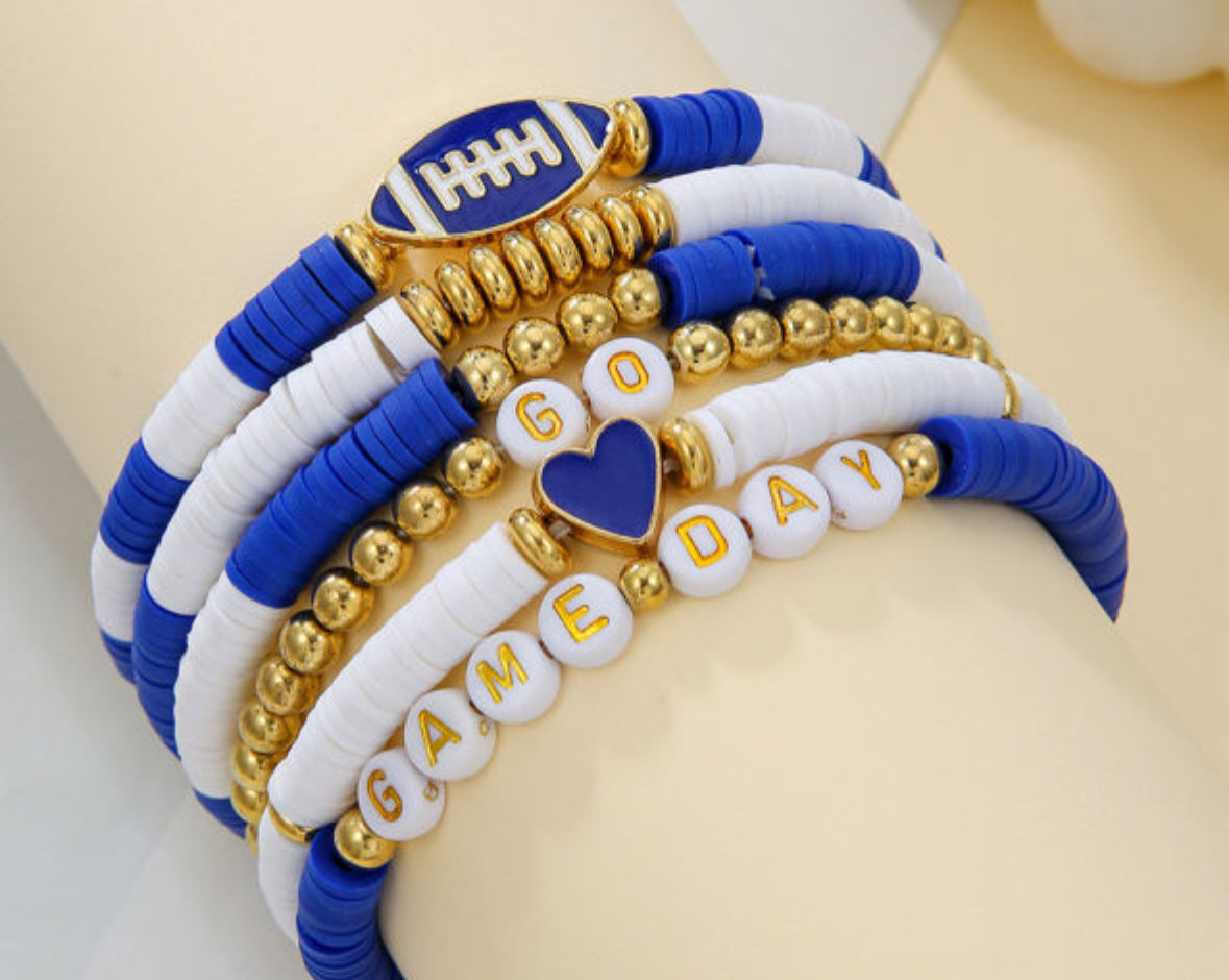 Blue football bracelet set
