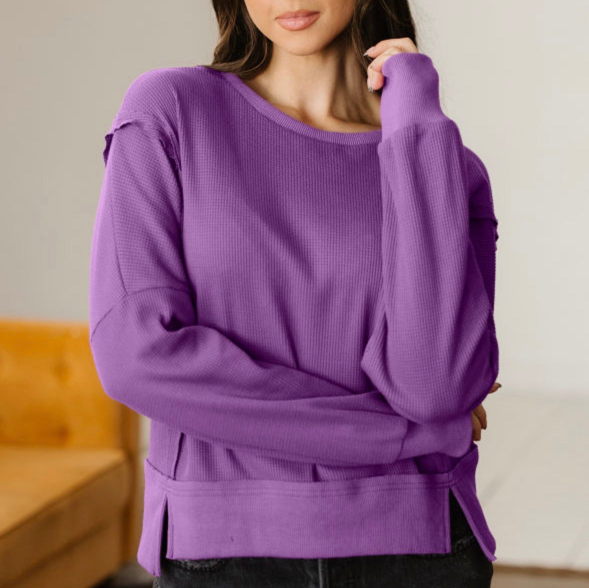 Purple split hem sweatshirt