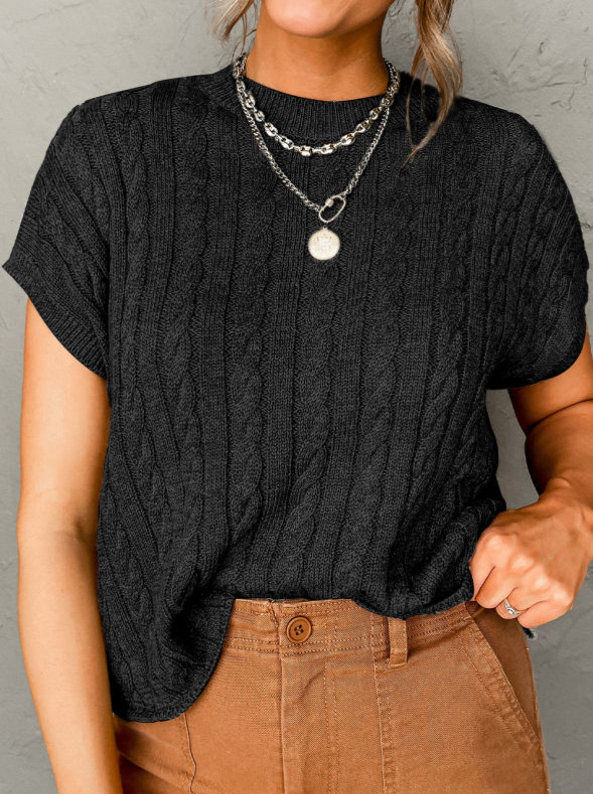 Black cable knit sweater vest
