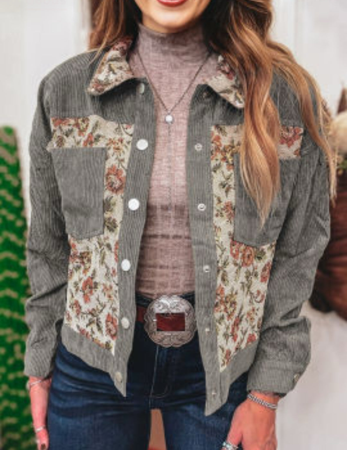 Gray floral corduroy jacket