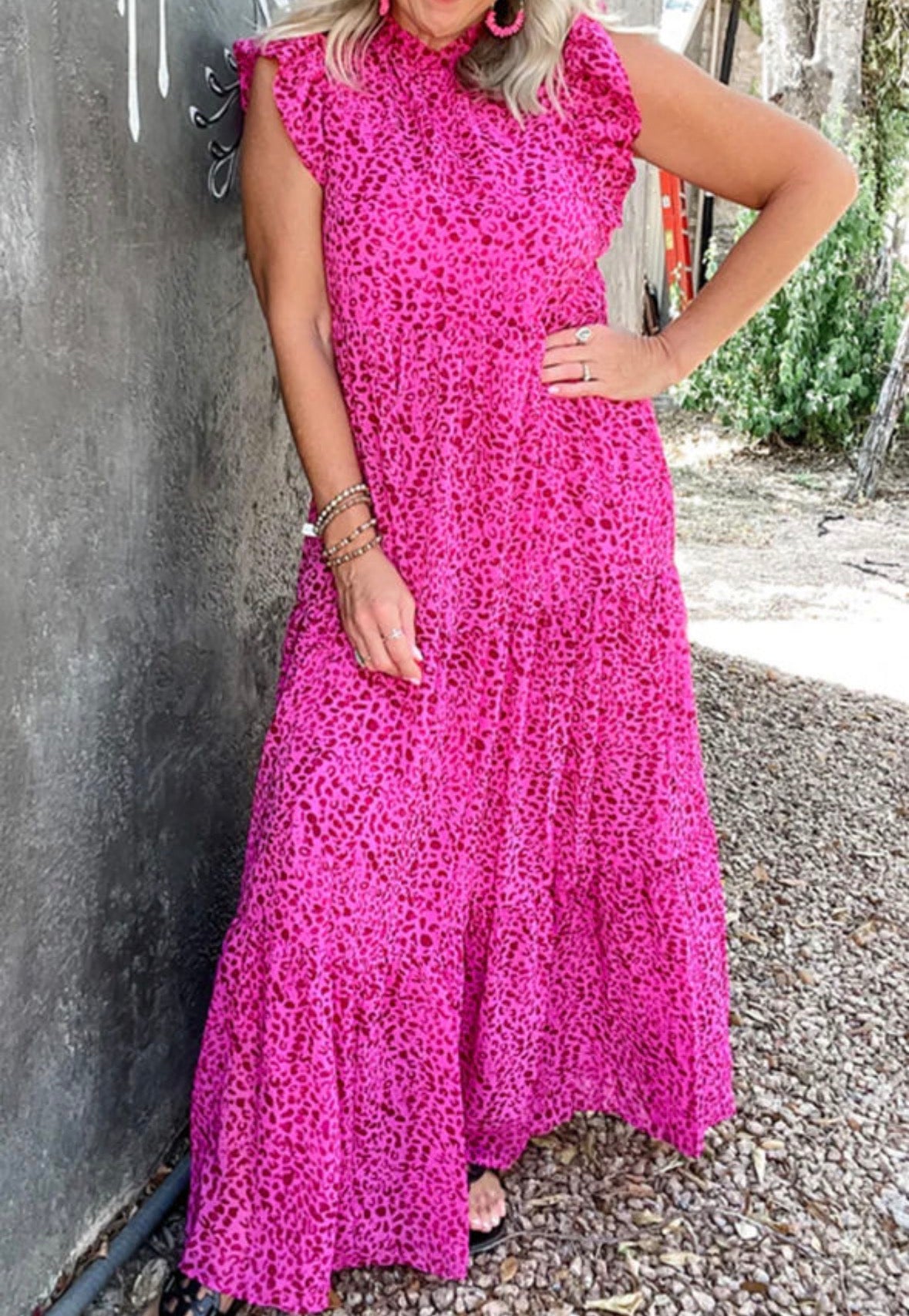 Pink leopard print maxi dress