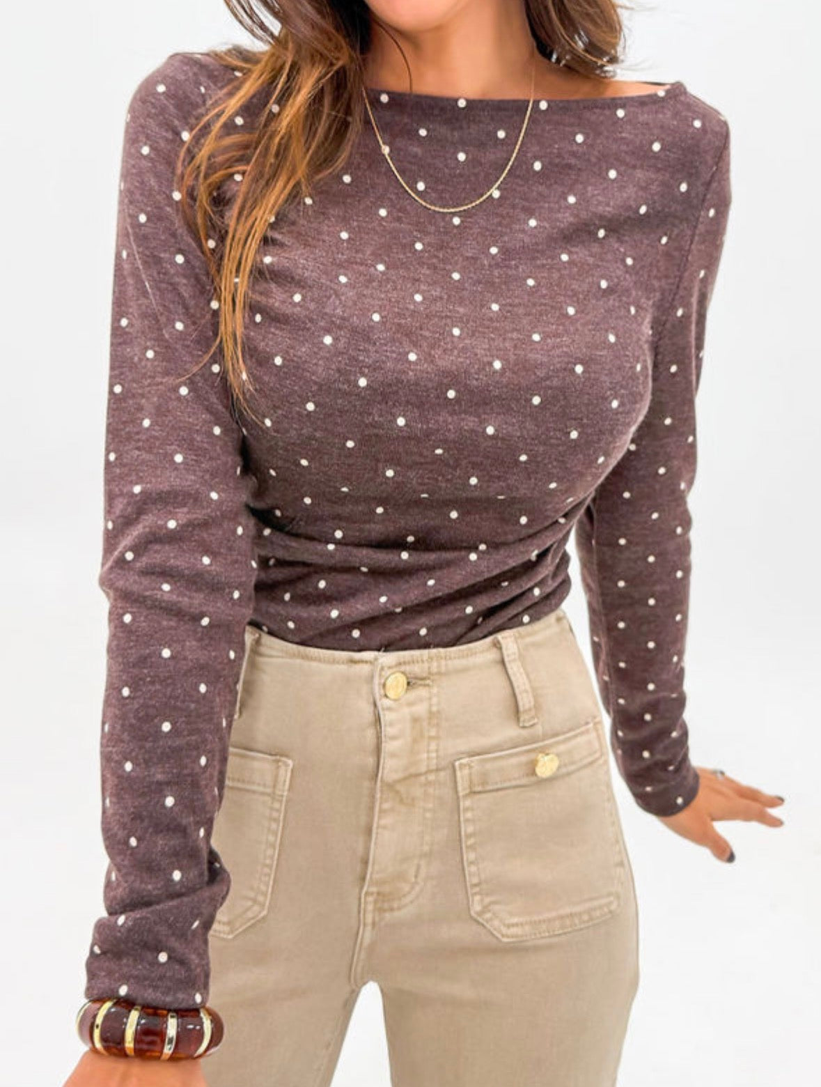 Dark brown polka dot long sleeve