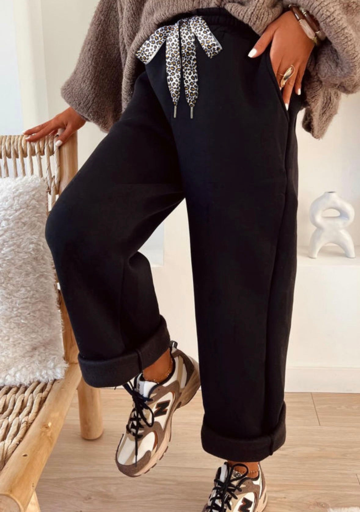 Black sweats with leopard tie