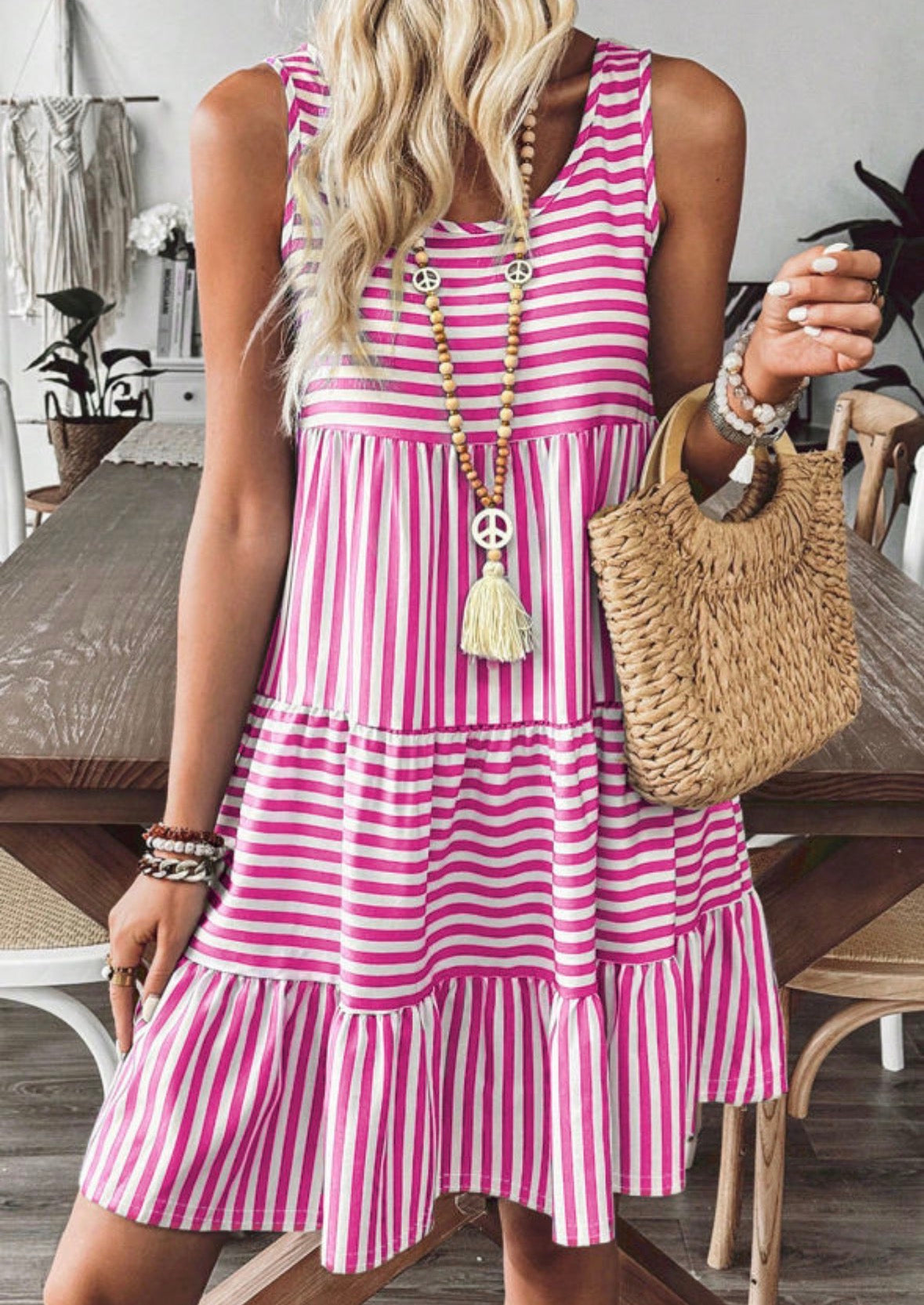Pink mixed striped dress