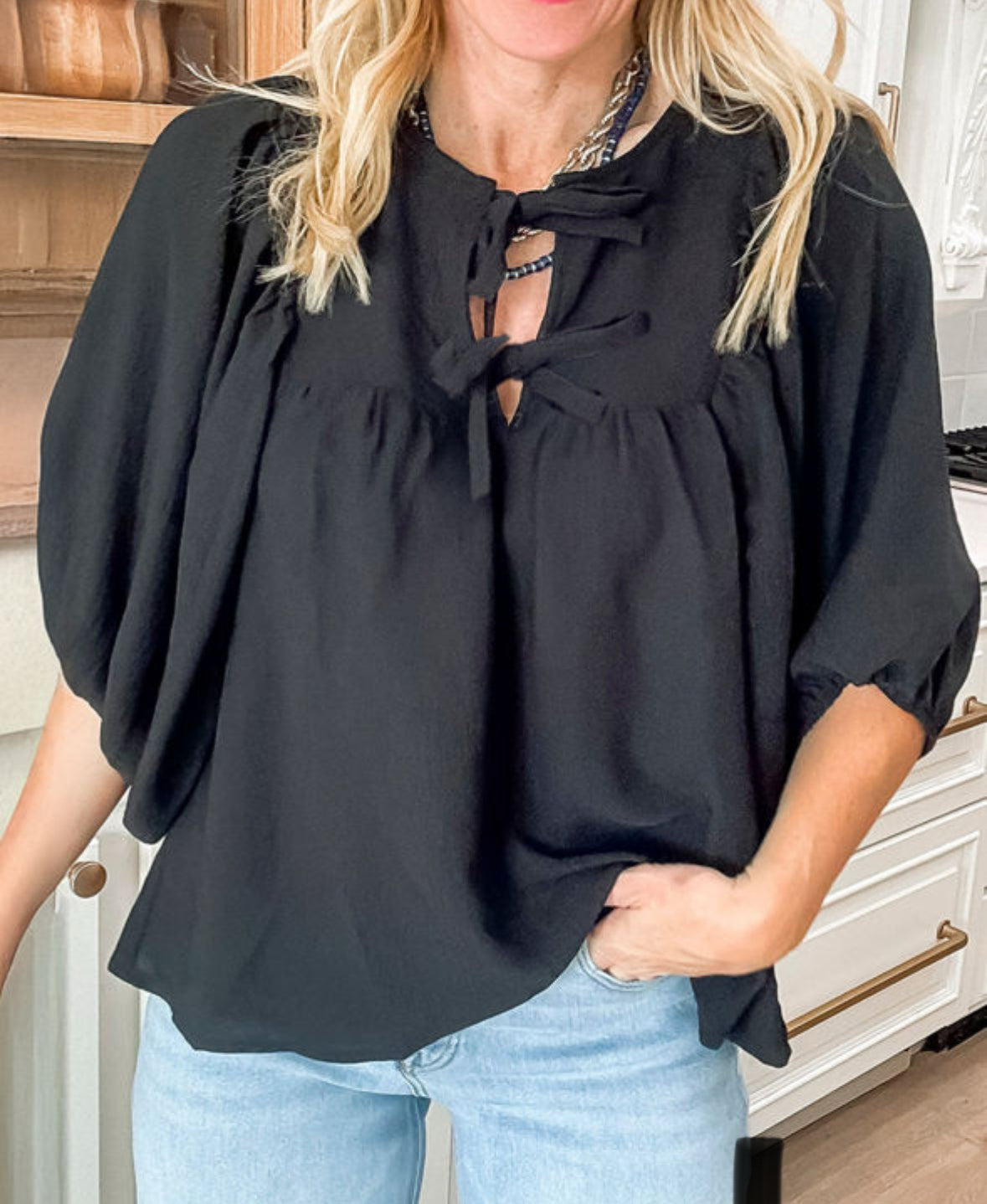 Dressy black bow 3/4 sleeve