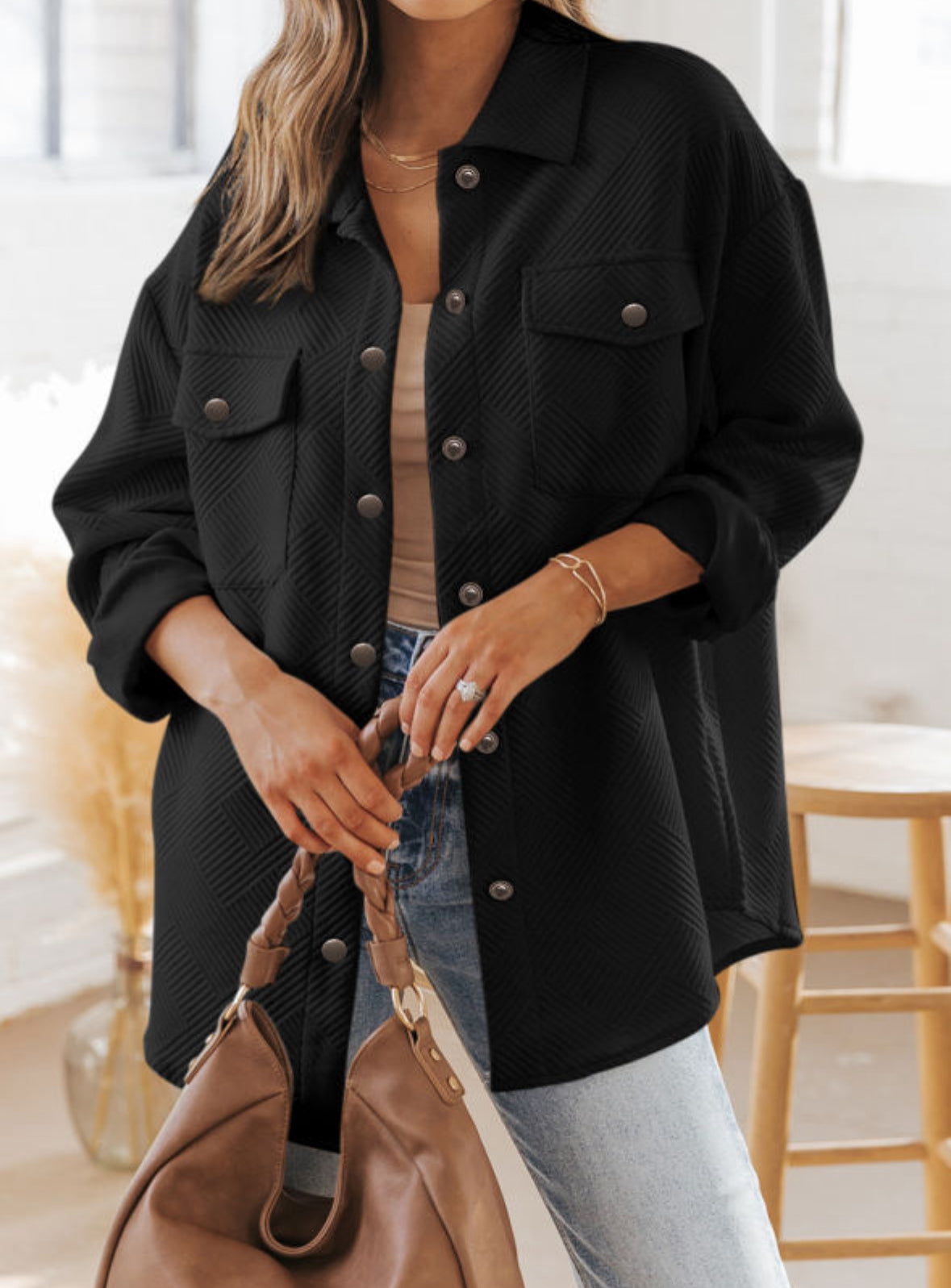 Black textured shacket