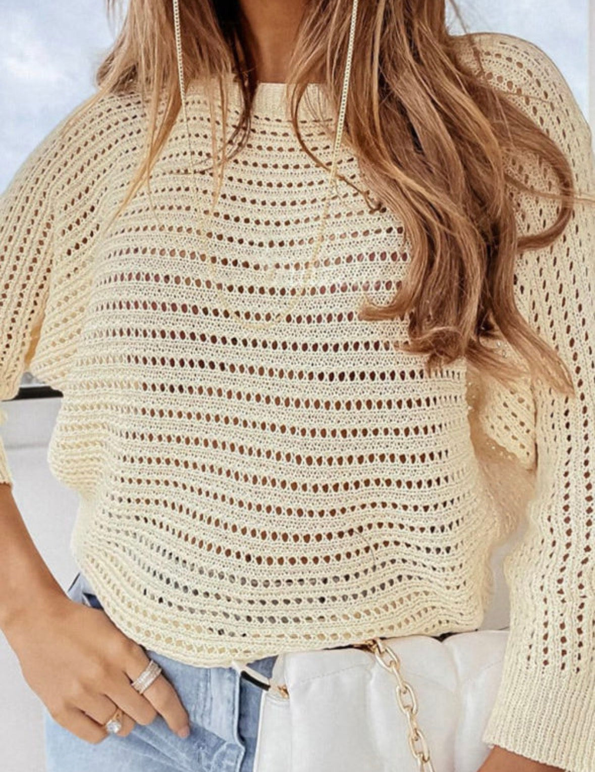 Tan cropped hole sweater