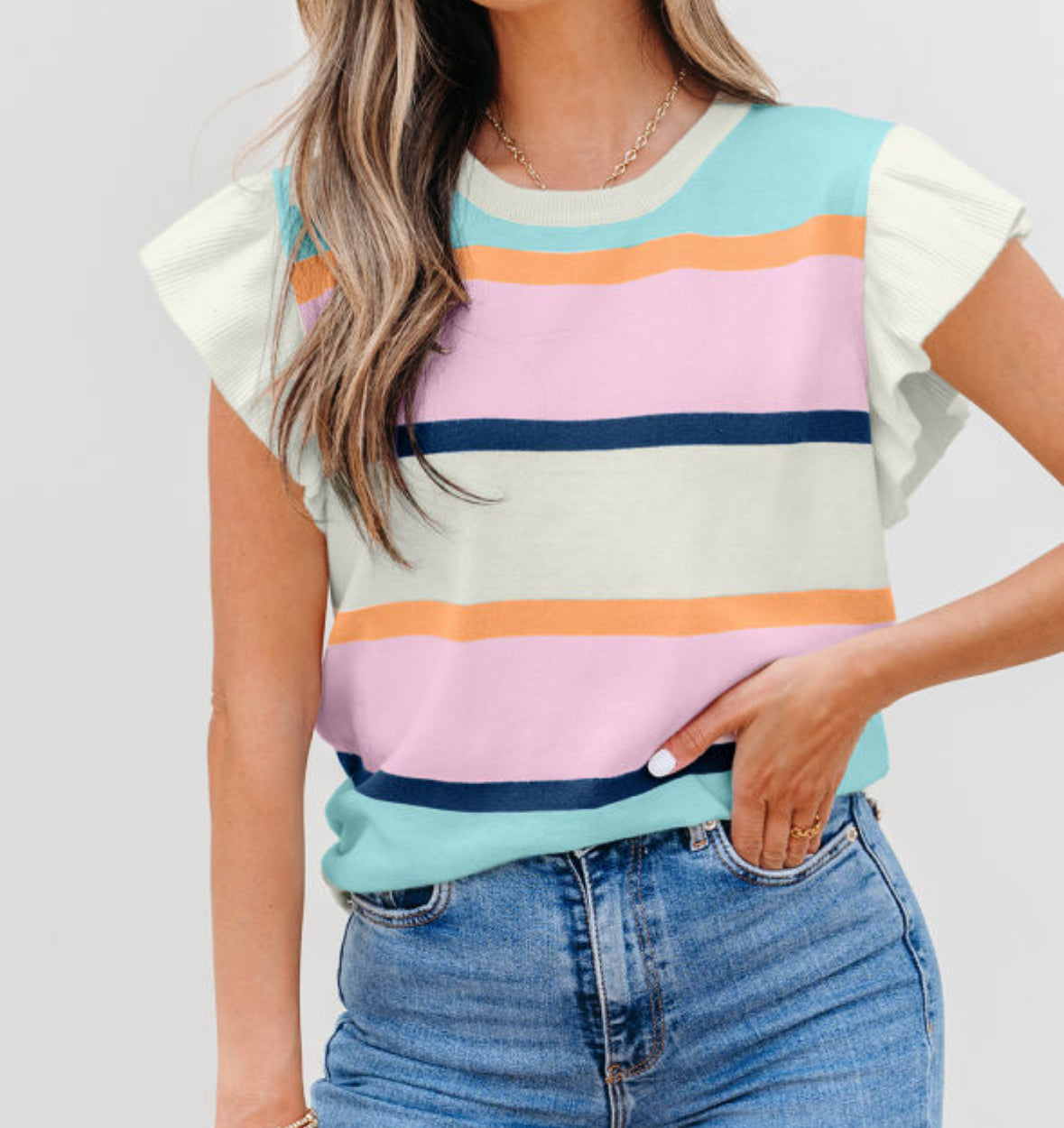 Ivory fall stripe ruffle sleeve