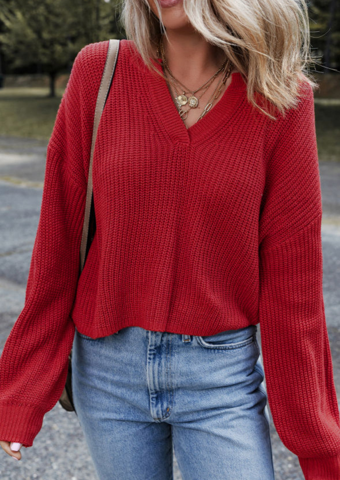 Red knit sweater