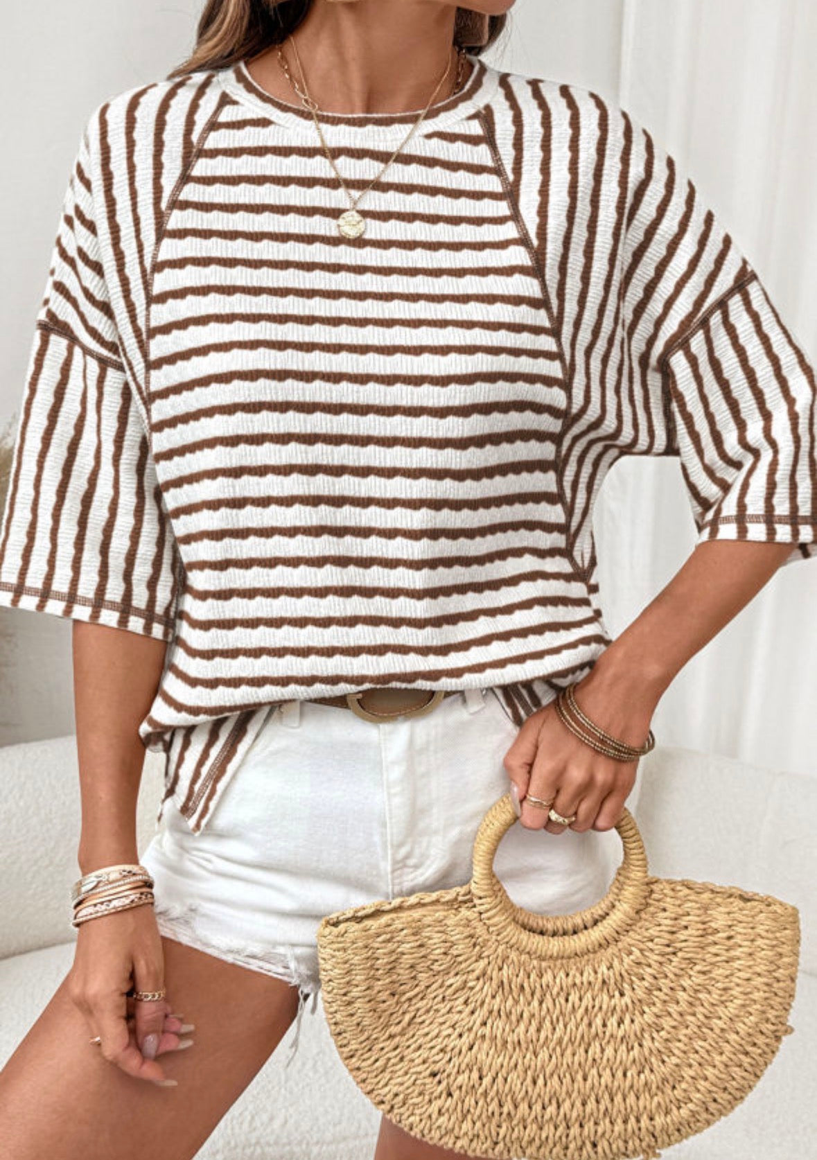 Brown stripe dolman sleeve