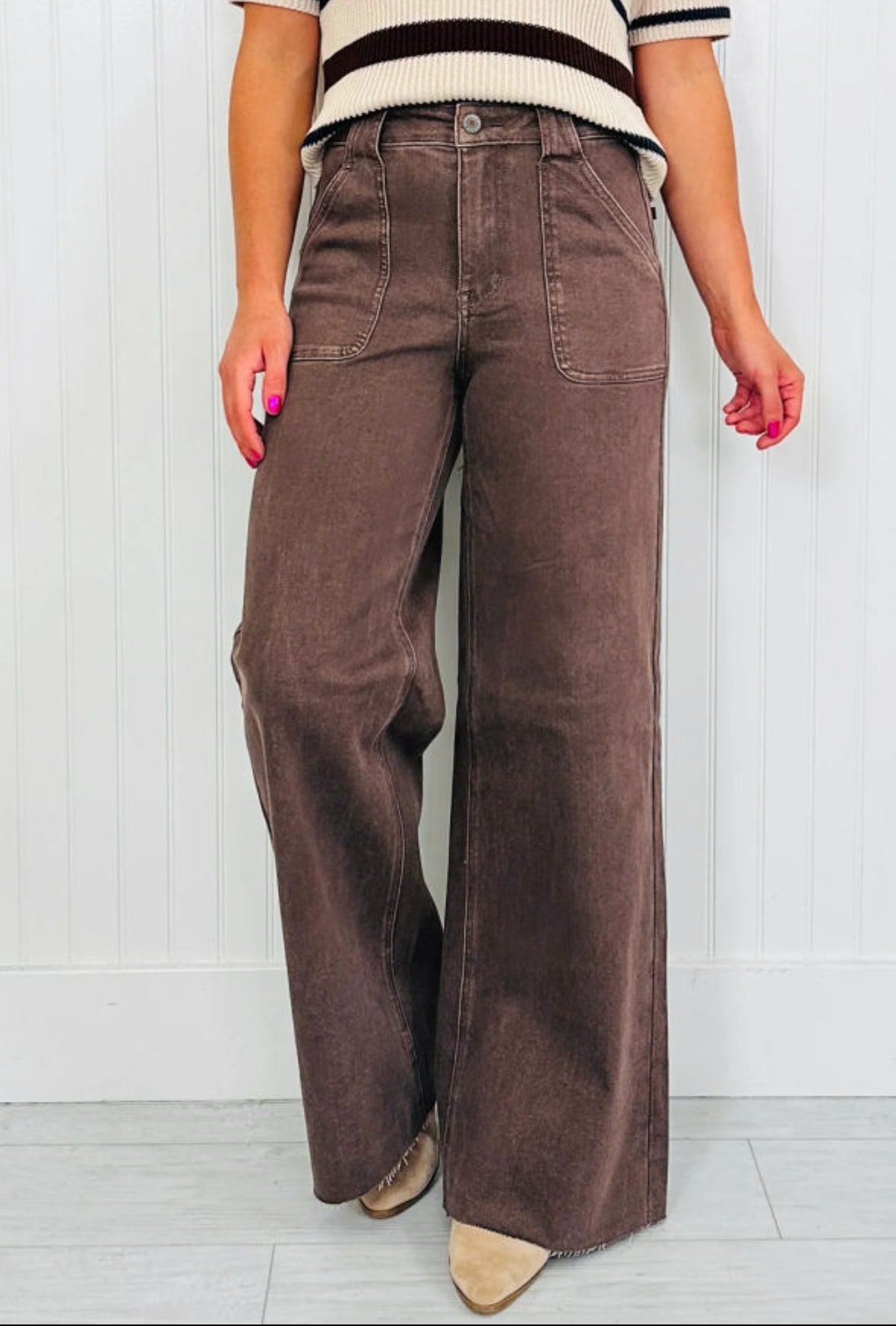 Dark brown jeans dressy front pocket-full length