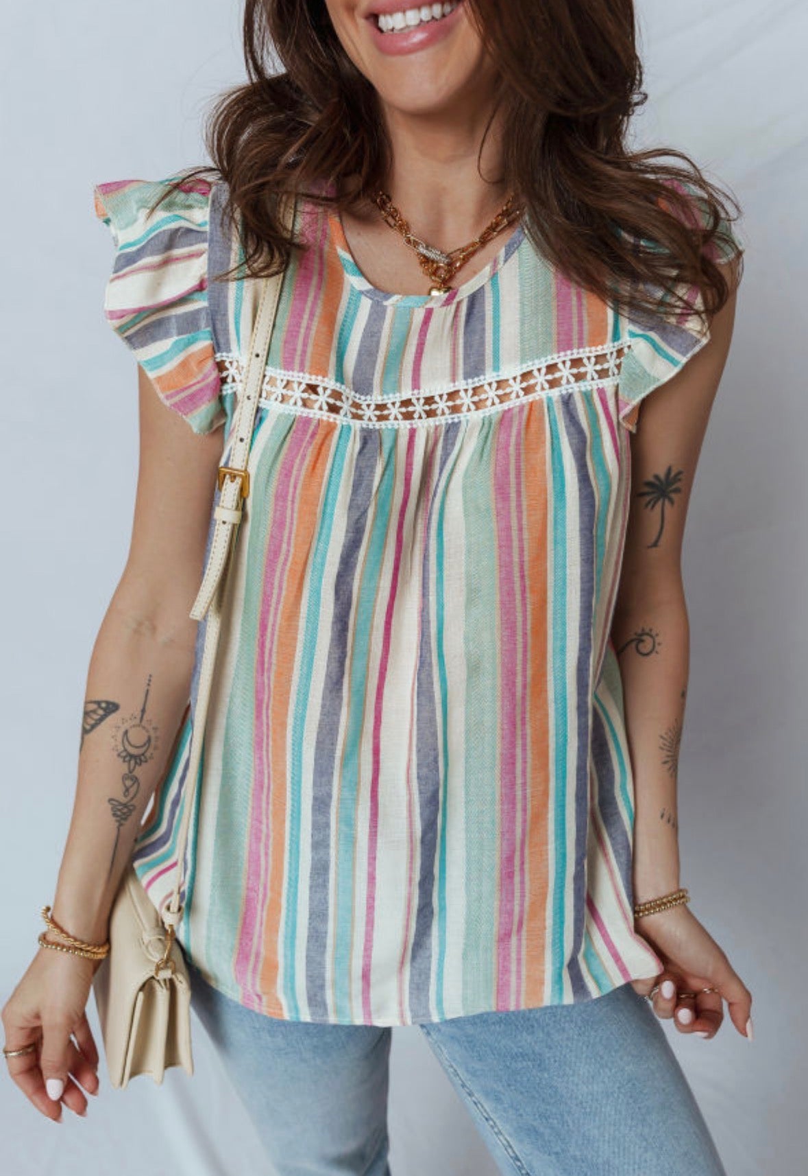 Vertical stripe ruffle tank