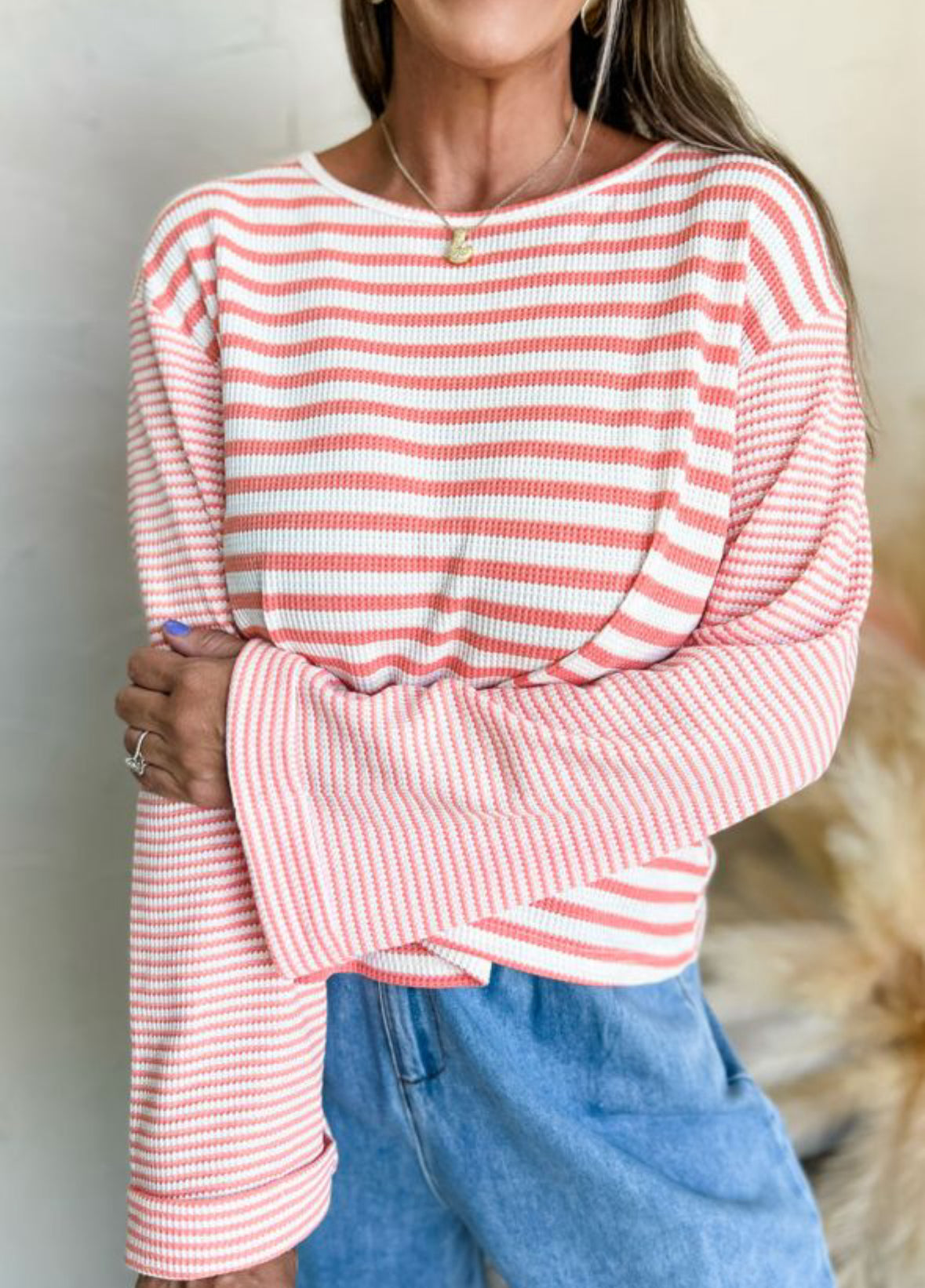 Pink/white stripe with long stripe sleeve