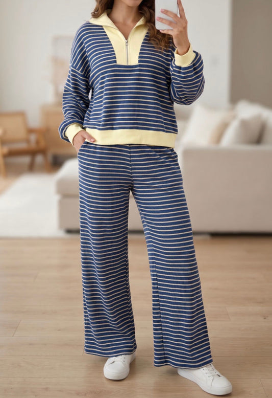 2 pc blue/yellow stripe