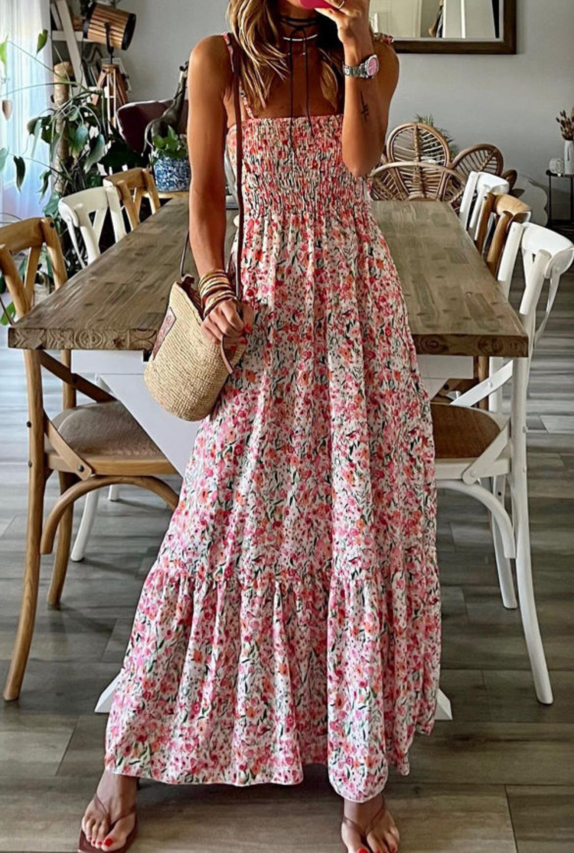 Pink spring Floral maxi