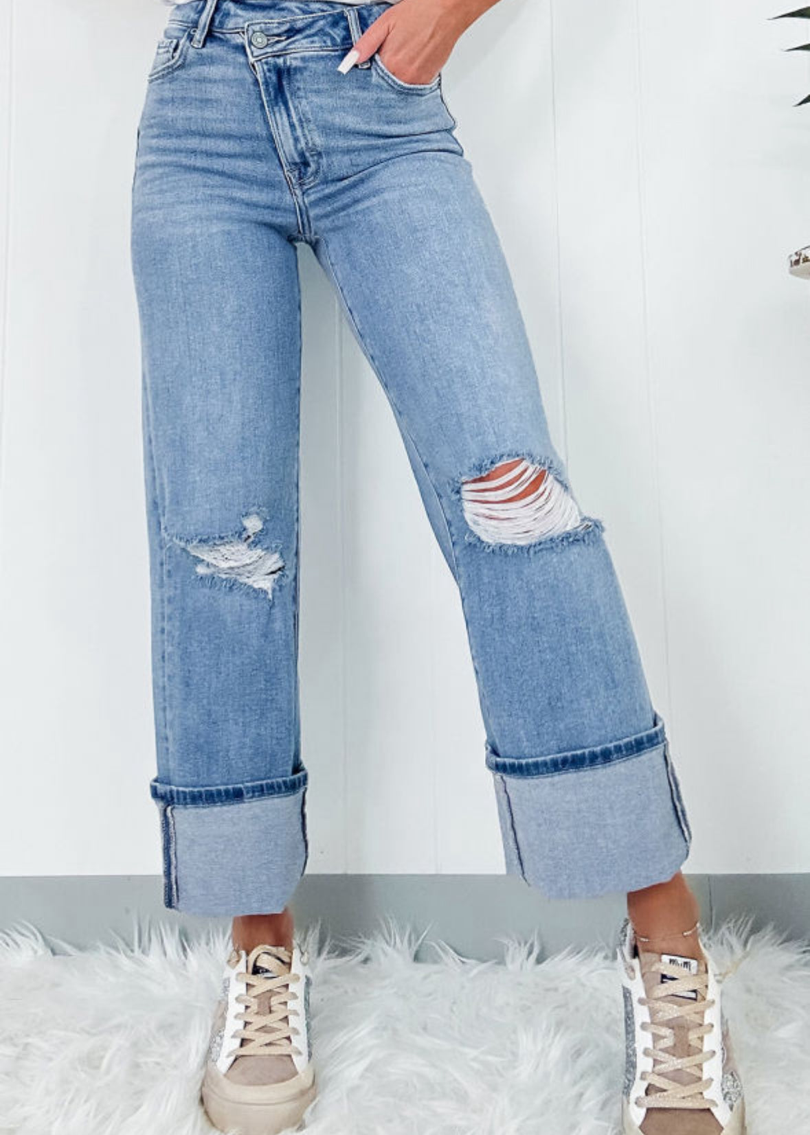 Dark denim wide cuff jeans