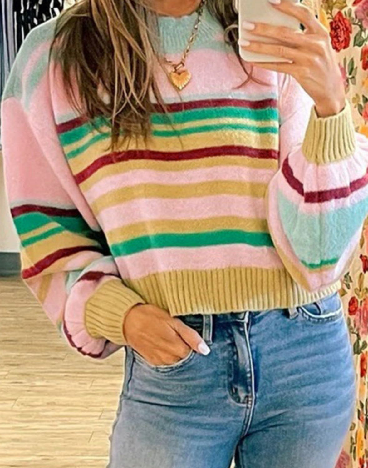 Pink multicolor stripe sweater