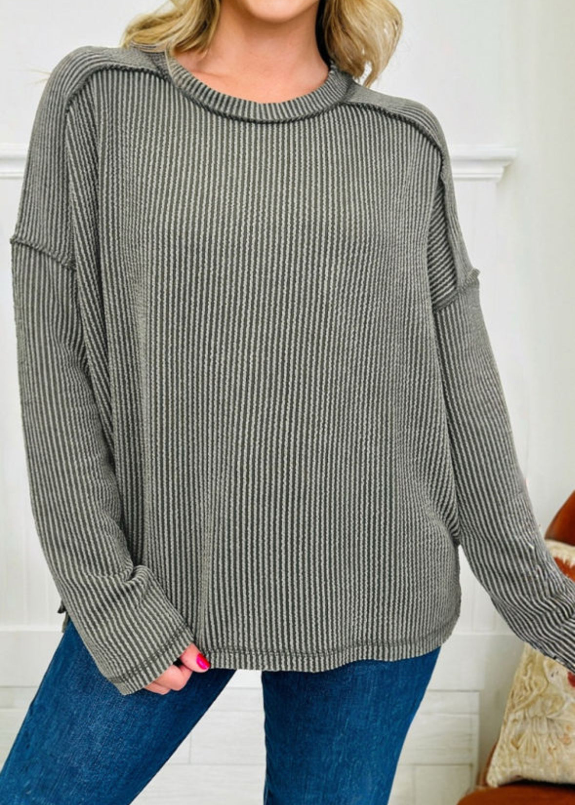 Green textured long sleeve