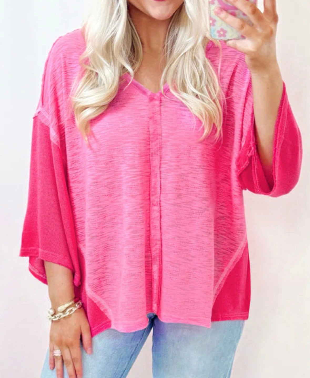 Pink 2 tone vneck front and back
