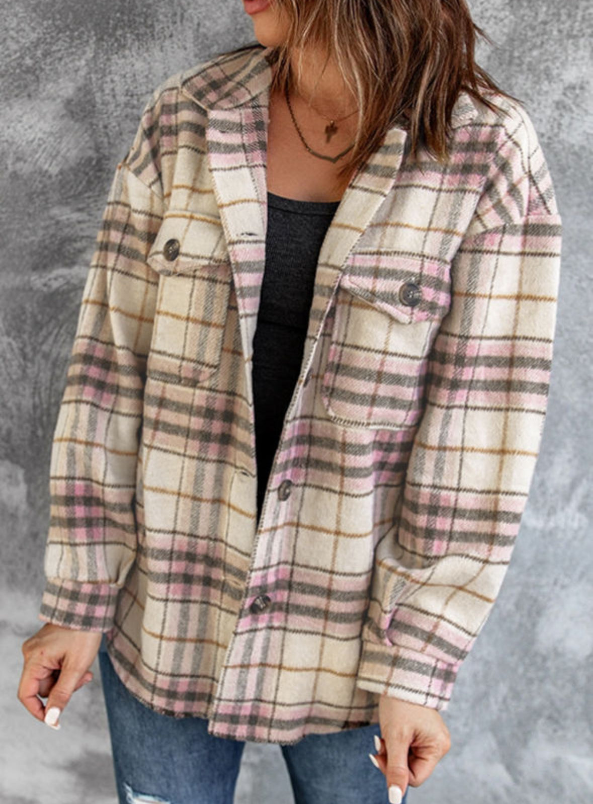 Pink plaid shacket