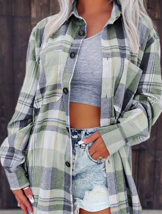 Green/navy plaid flannel