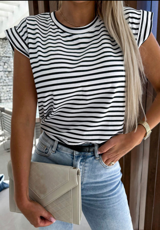 Striped shirt cap sleeve