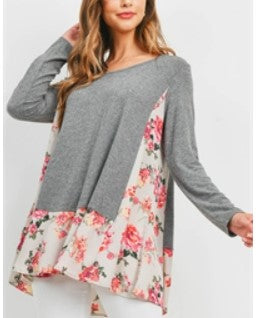 gray sheer floral top