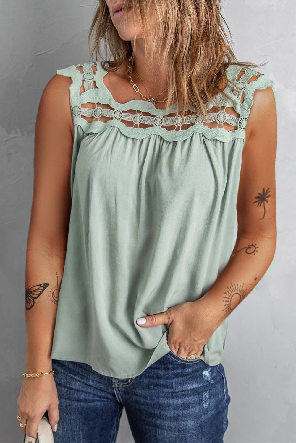 green crochet lace tank