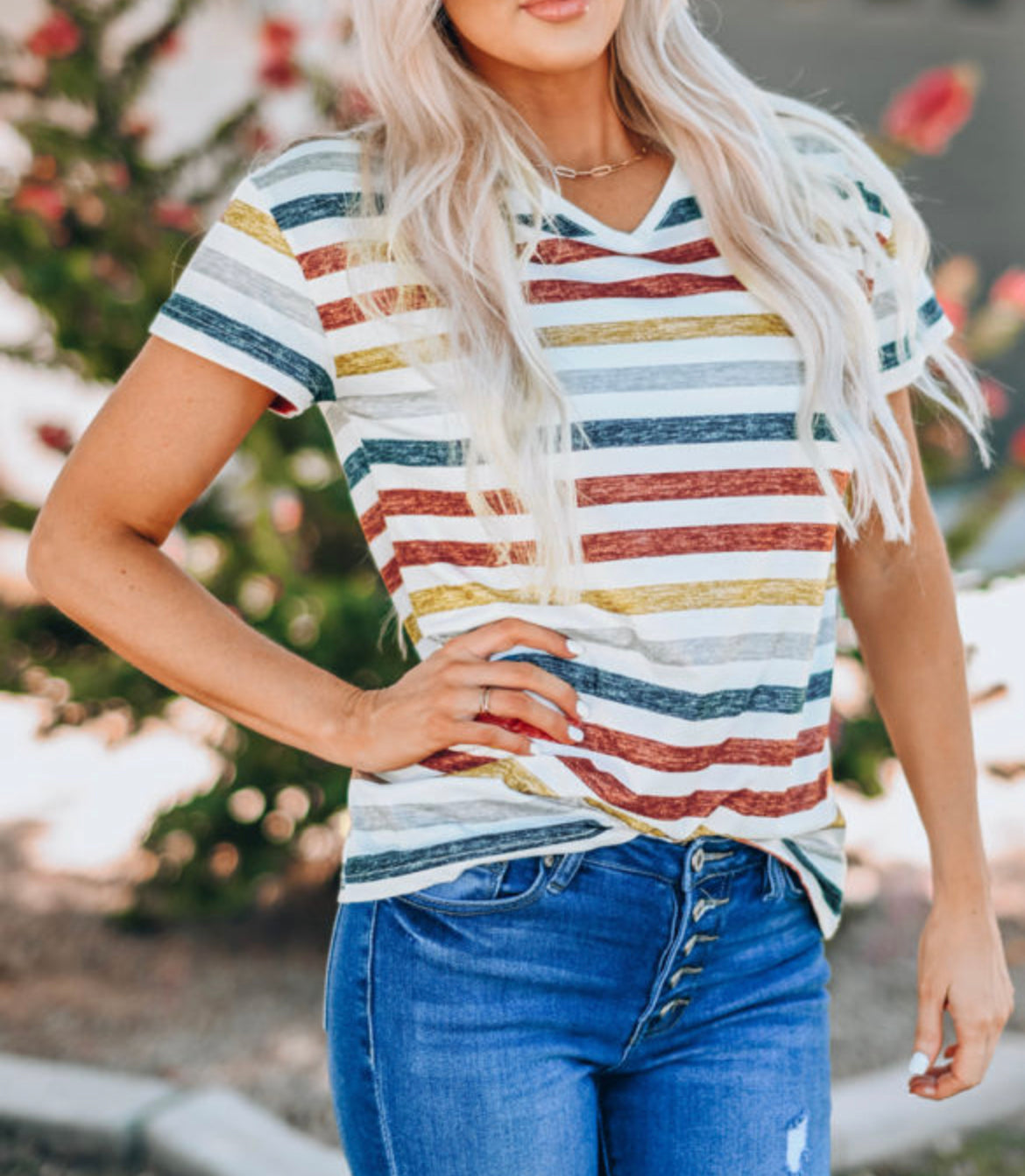 Colored striped V-neck