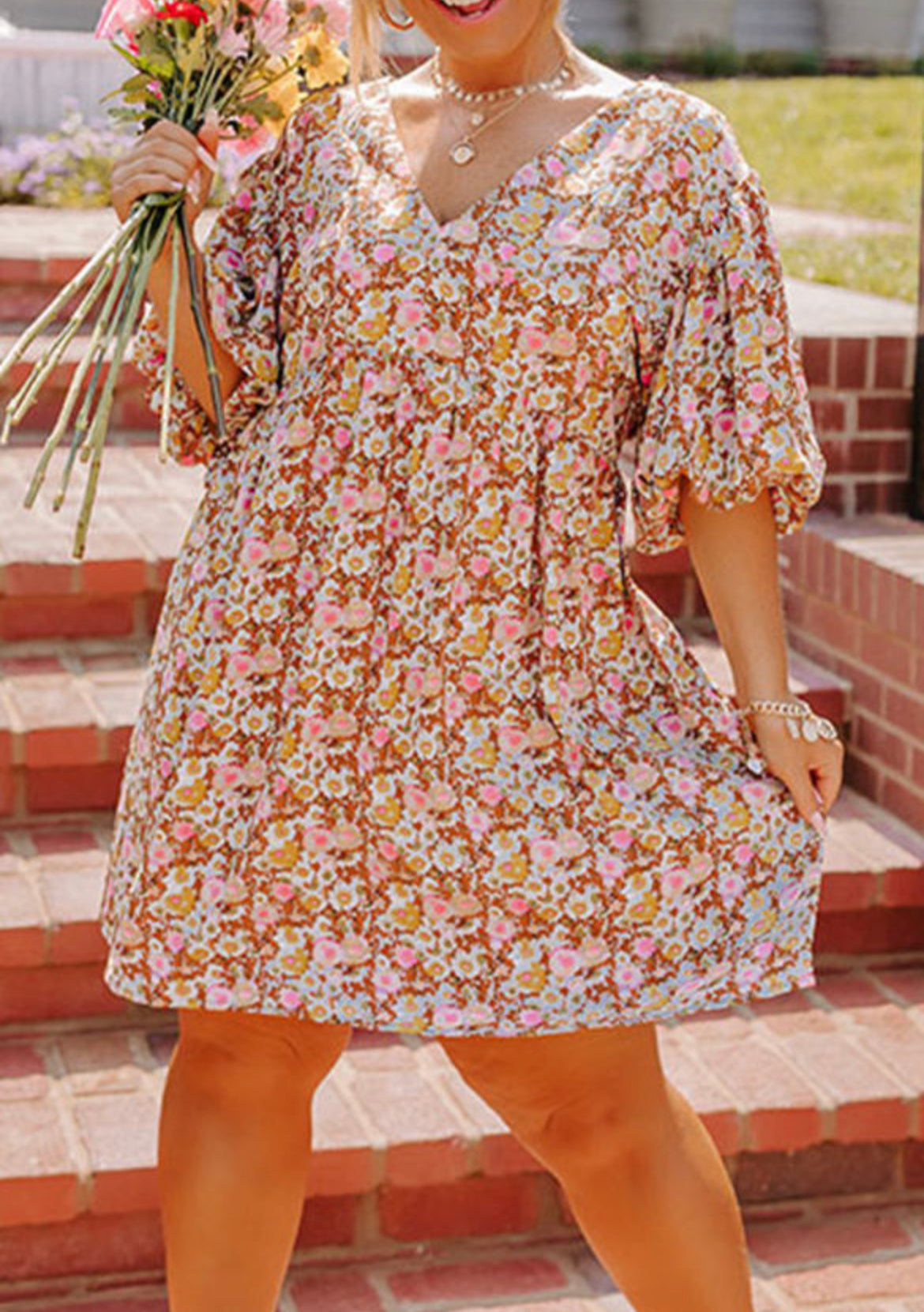 Brown floral dress