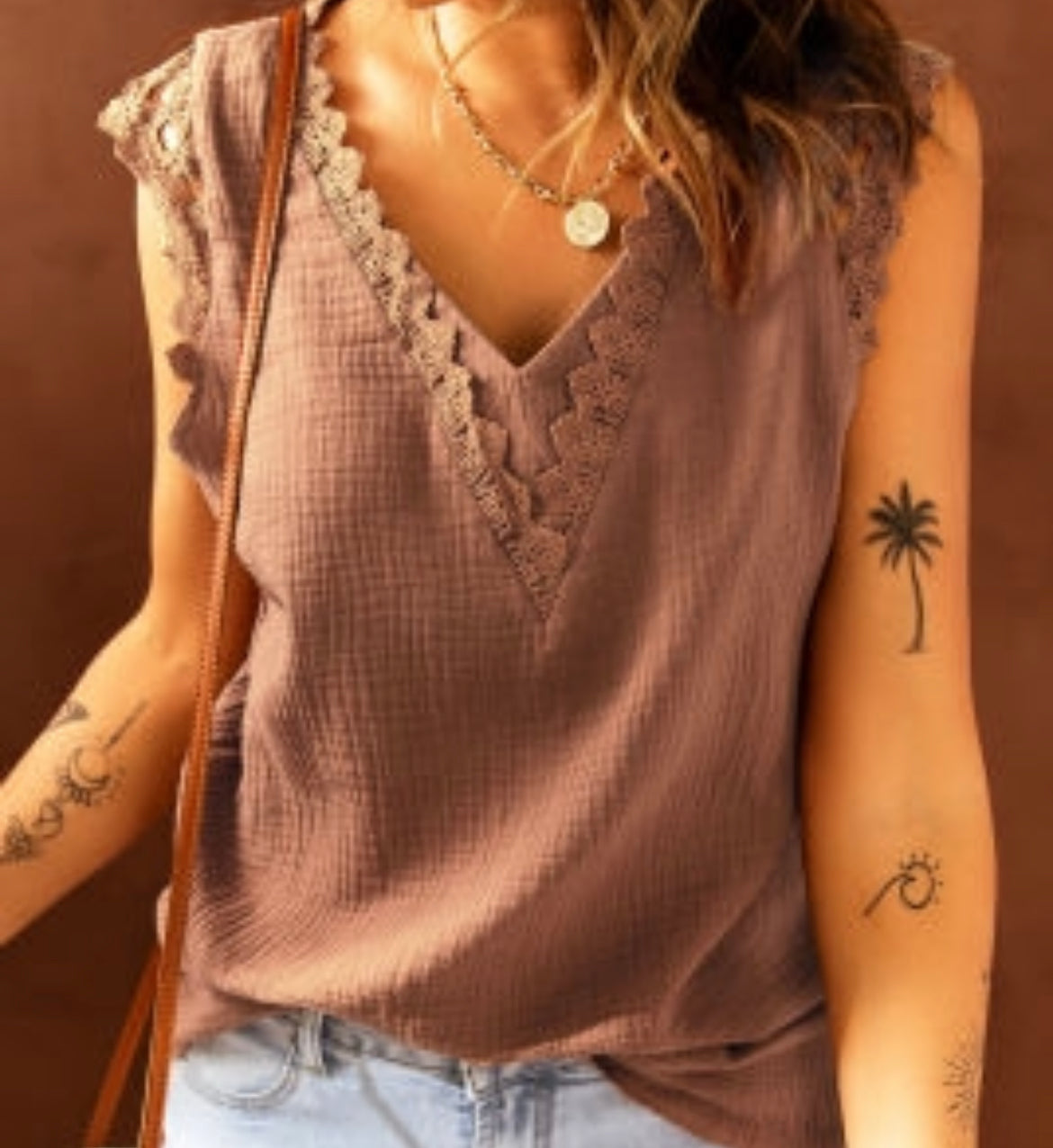 Rust lace v-neck