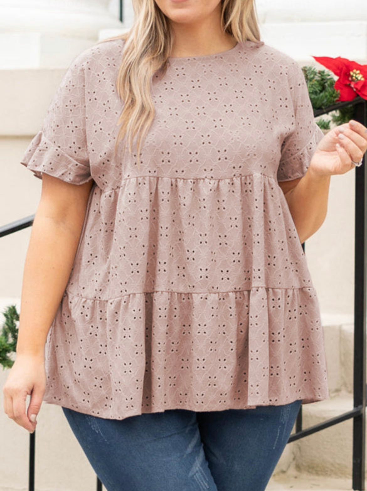 Blush tiered eyelet lace