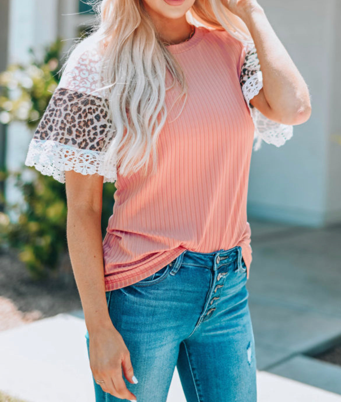 Blush leopard lace sleeve