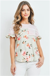 mixed pattern stripe and floral top