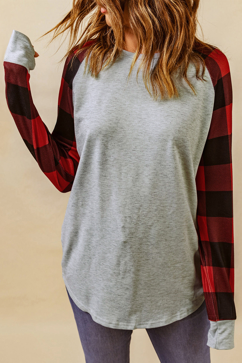 Red plaid sleeve-Gray