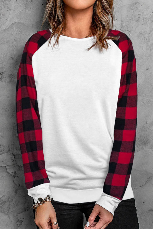 Red plaid sleeve-White